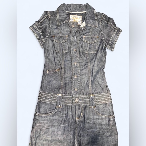 Guess Dark Denim Short Sleeve Mini Dress | Size Medium - Picture 5 of 6